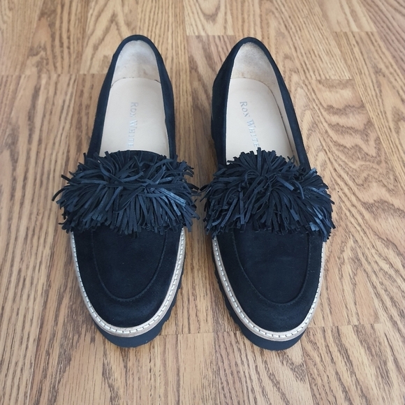 Ron White X Vibram "Skylar" Fringe Loafer Womens 37 Onyx Black Suede Italy - Picture 13 of 13
